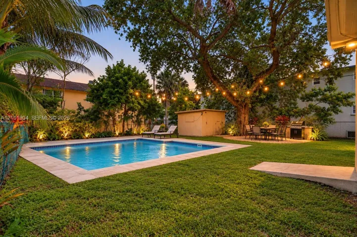 Back yard virtually staged to show room for pool.