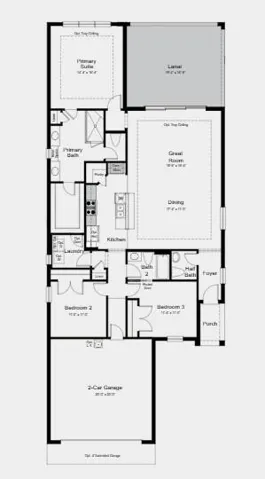 Floor Plan - Additional Highlights Include: whole house impact windows, upgrade cabinets, countertops, and flooring, glass front door, and single pocket door between bed 3 and bath 2