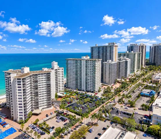 Coastal high-rise architecture with balconies