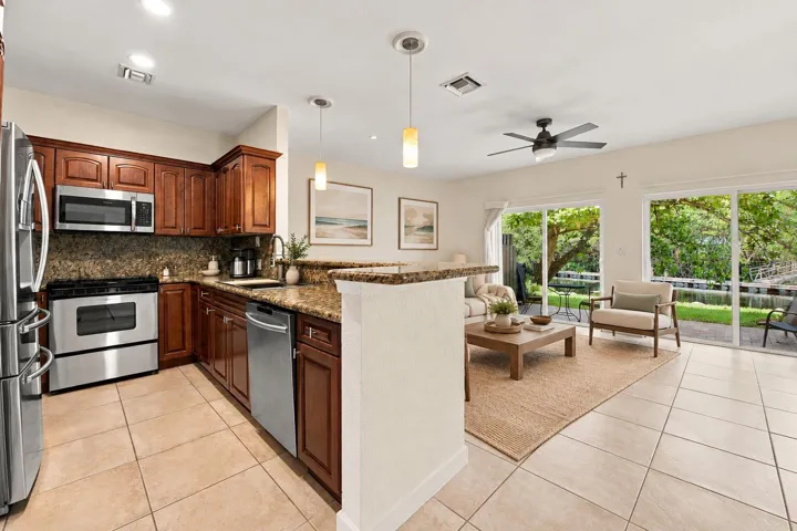 Warm coastal living room staging