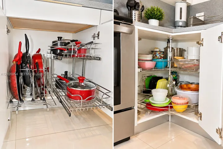 Cabinetry, with built-in organizers, and functional features designed to maximize storage, efficiency, and everyday convenience.(Two pictures of different cabinets)