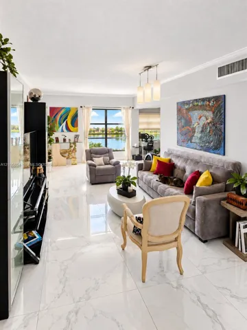 Spacious living area easily accommodates both living and dining spaces, allowing the original dining area to be used as a separate family room.