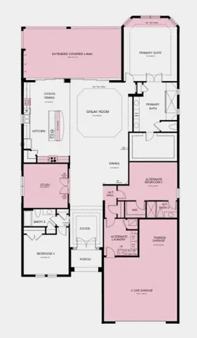 Floor Plan - Additional Highlights Include: tray ceilings, 8' interior doors, primary suite with bay windows, outdoor kitchen rough in, and tandem garage