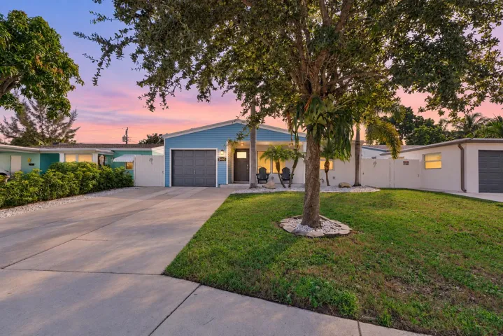 Bright twilight blue house