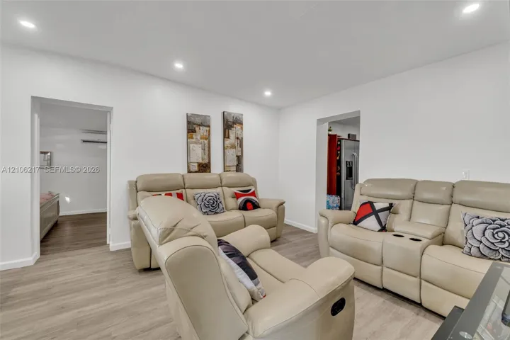 Wood-finish flooring and recessed lighting