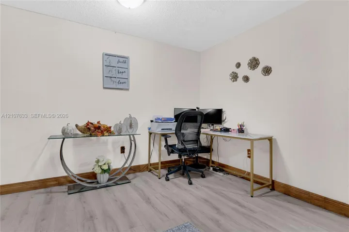 Wood-finish flooring and stained wood trim