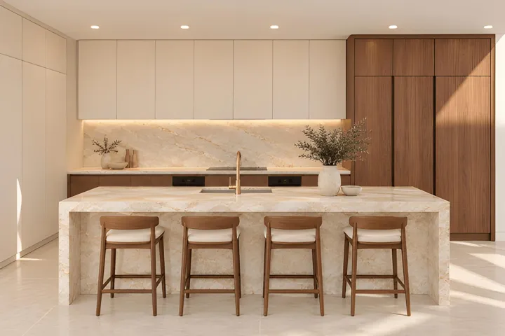 Straight-on walnut and ivory kitchen (1)