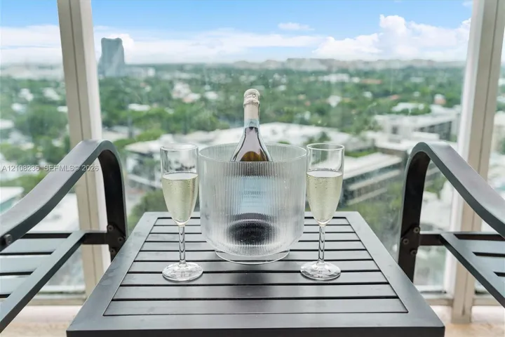Floor-to-ceiling windows featuring panoramic urban scenery