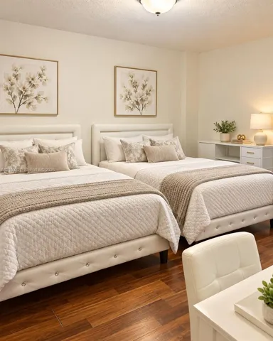 Wood-finish flooring and flush-mount ceiling lighting