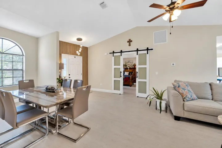 Modern Entryway with Wood Slat Accent Wa