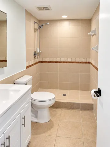 Modern Beige-Tiled Bathroom Interior