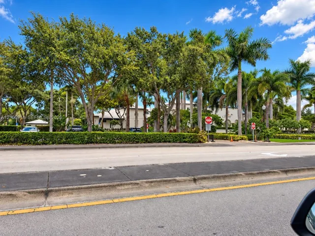 Mature landscape featuring established shade trees and tall palm trees surrounding the property grounds