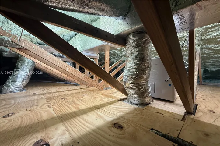 Attic space featuring plywood flooring