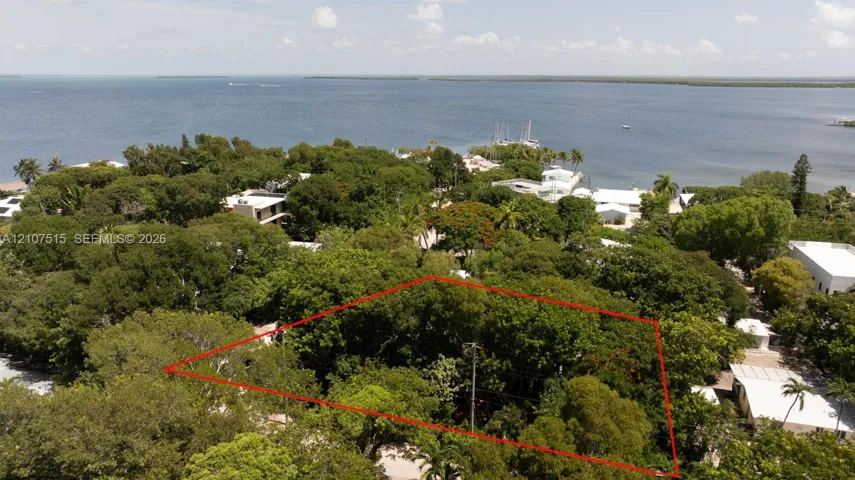 Aerial perspective of a lot featuring dense mature tree cover and coastal proximity