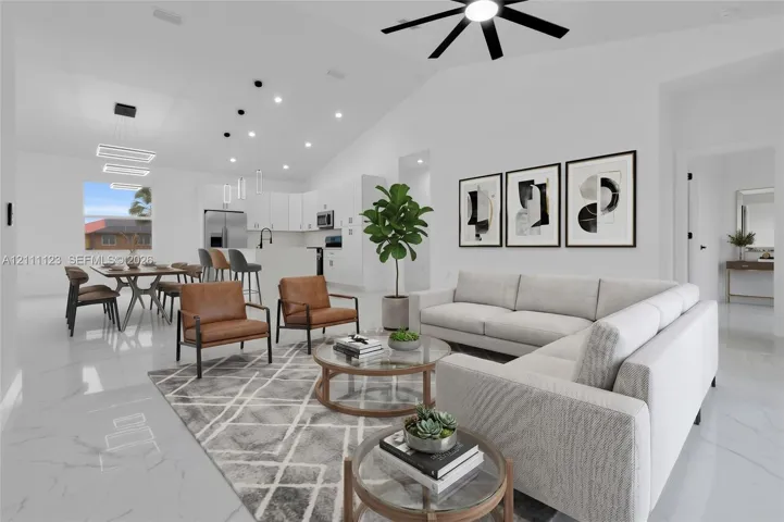Virtually Staged: living and dining area shown with furniture.