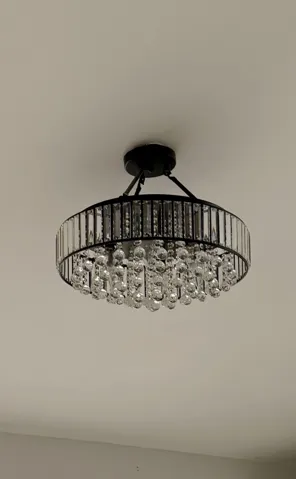 Chandelier in living room.