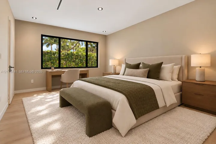 bedroom with en-suite, virtually staged for illustrative purposes