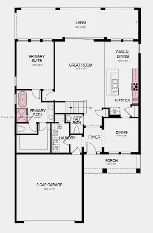 Floor 1 - Additional Highlights Include: pendant lights at kitchen, gourmet kitchen, 8' interior doors, deluxe primary bath with shower and garden tub, pre-plumb sink at laundry, outdoor kitchen rough-in, and whole house impact windows