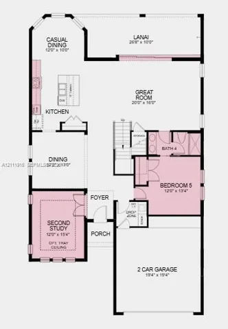 1st Floor Plan- Additional Highlights Include: shower in place of tub at bath 4, pocket slider at great room, outdoor kitchen rough-in, deluxe primary shower and garden tub, and whole house impact windows.