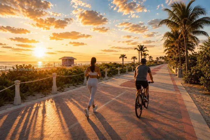 7-mile long boardwalk across the street with beach access