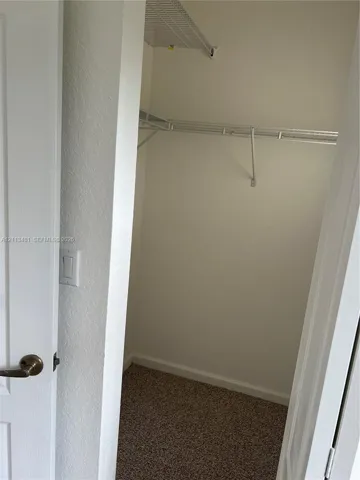 Walk-in closet featuring carpeted flooring and tiered wire shelving