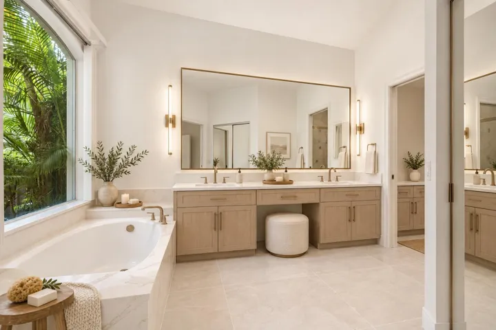 Virtually staged primary en-suite bathroom