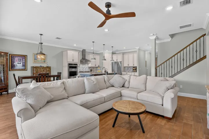 Ten-foot ceilings give the room its generous scale, with space to gather comfortably and a view that draws you outdoors