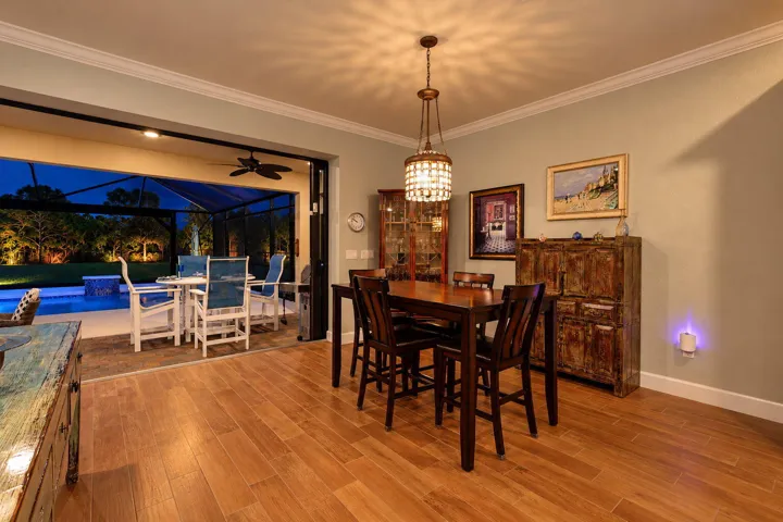 Breakfast with a pool view. Dinner with the doors open. A dining space that makes the everyday feel like an occasion