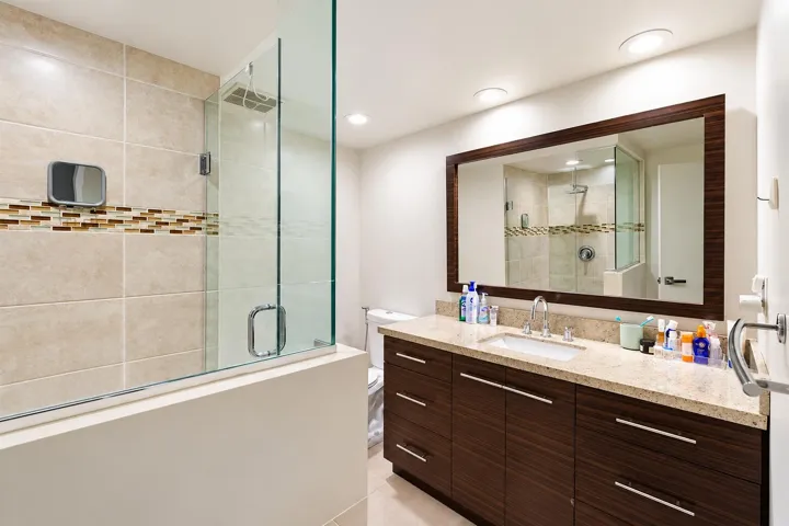 Modern Beige Tile Bathroom