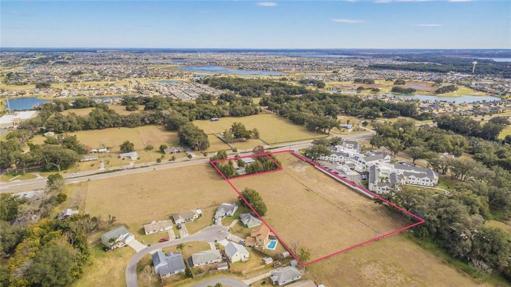 Arial view: the  site is prime for commercial and multi-family development with easy access to The Villages Brownwood Town Center, Pinellas Plaza, and Shamrock Industrial Center.