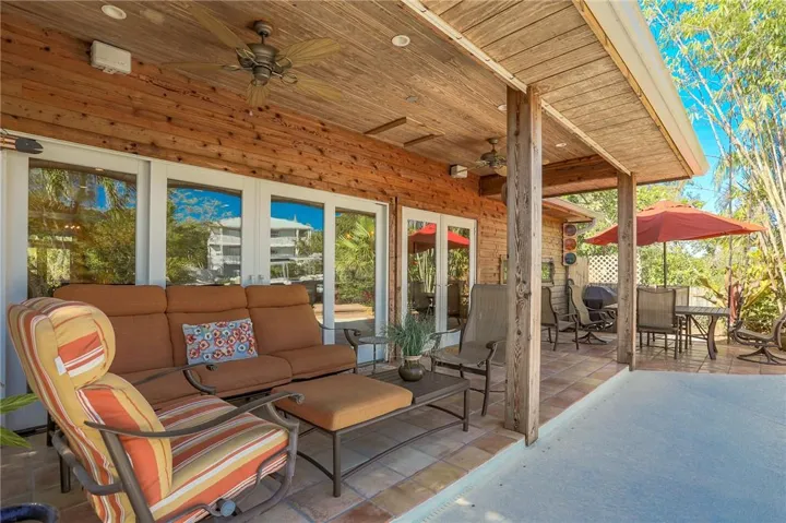 Back patio. Owners bought a new 3 burner Weber grill March 2020.