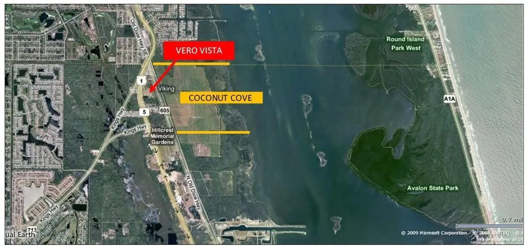 Arial showing location in larger area.