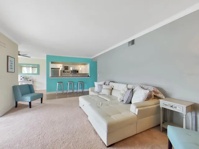 Comfy couch and open living room.