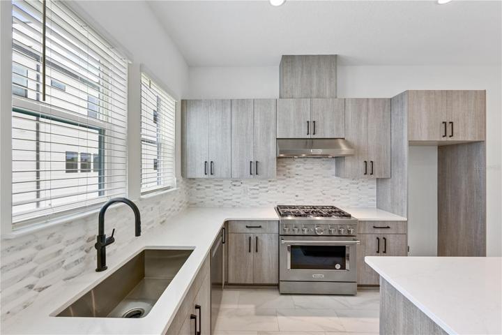 Gourmet kitchen with a gas range.