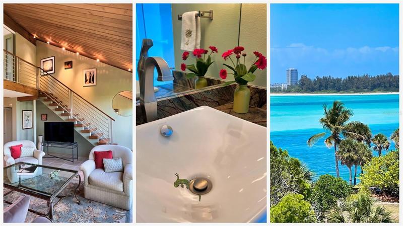 Middle photos shows handprinted gecko on the 3rd bedroom sink