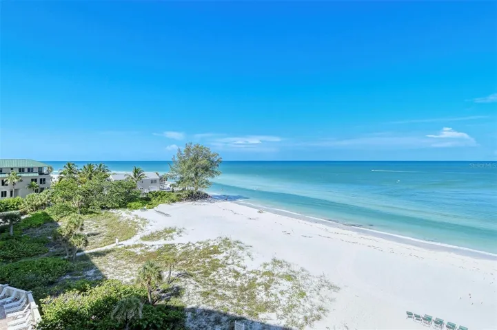 Whispering Sands' beach and the Gulf, looking south.