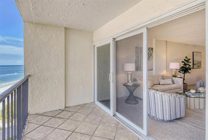 The north end of the tiled balcony right off the Living Room.