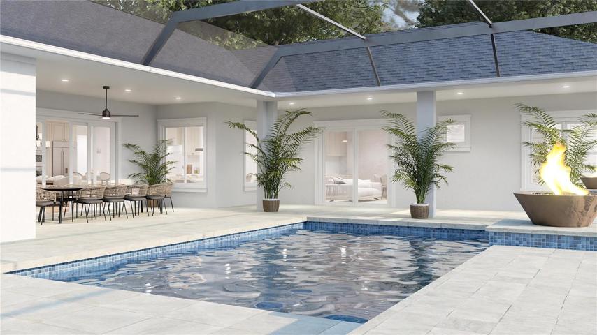 Key Largo 3569 model - pool (this rendering reflects an upgraded pool from another project). Virtually staged.Rendering, to be built.