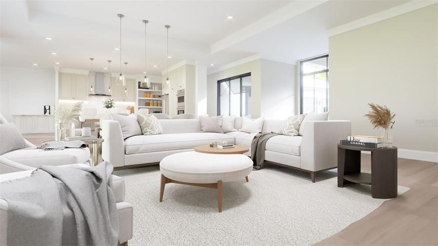 Key Largo 3551 Living Room. Rendering, to be built. Virtually staged.