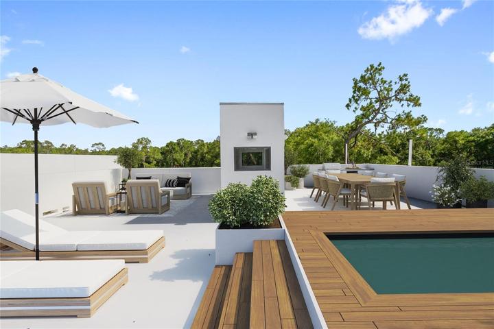 2000 square foot roof top can house hot tub, firepit and eating area. Virtually Staged roof top