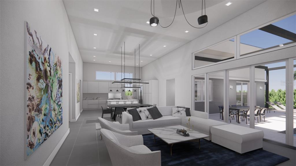 Long View of Kitchen/Dining Great RoomVirtually Staged