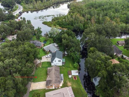Aerial view showcasing the canal to Lake Griffin
