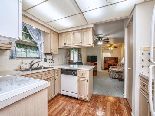 Kitchen with view of family room