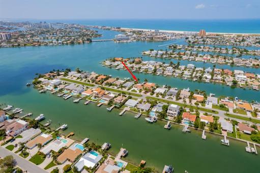 Aerial looking southwest toward Teasure Island Causeway and Gulf Beaches