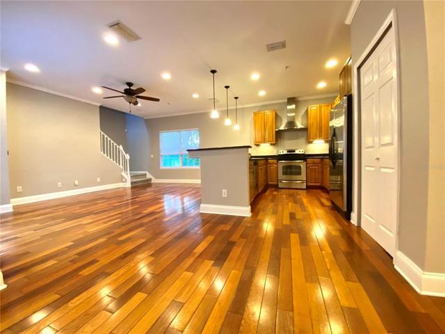Open concept kitchen, living and dining