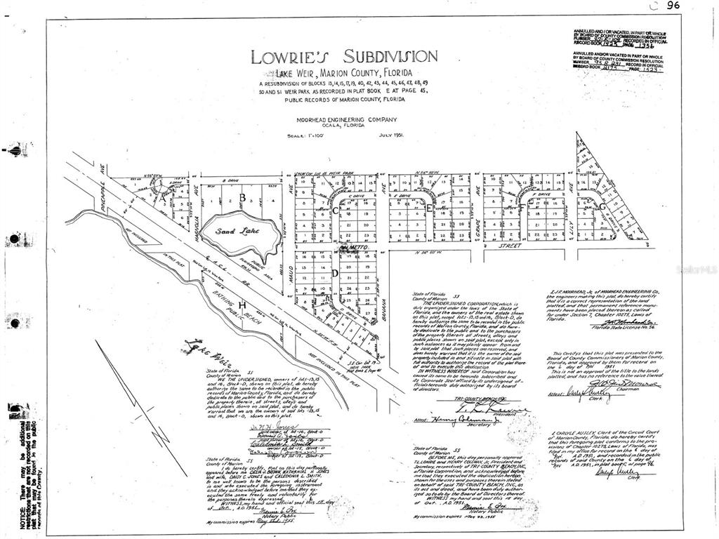Marion County Lowrie's Subdivision Plat Map. Google search for direction: 23PM+PCP Ocklawaha, Florida