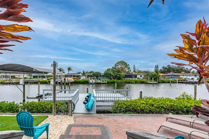 View of the dock from the steps leading down from the pool.