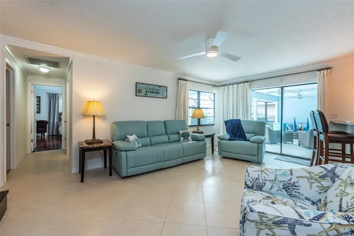 Another view of the family room and the hall leading to the bedrooms.