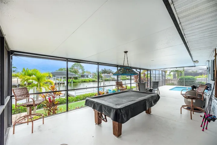 Pool table and fishing rods for your use.