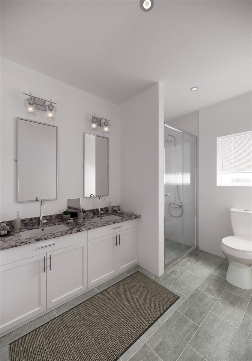 Stainless steel appliances, Soft-close 42"cabinets, granite countertops. This is a model; the actual colors, finishes, and orientation may be different.